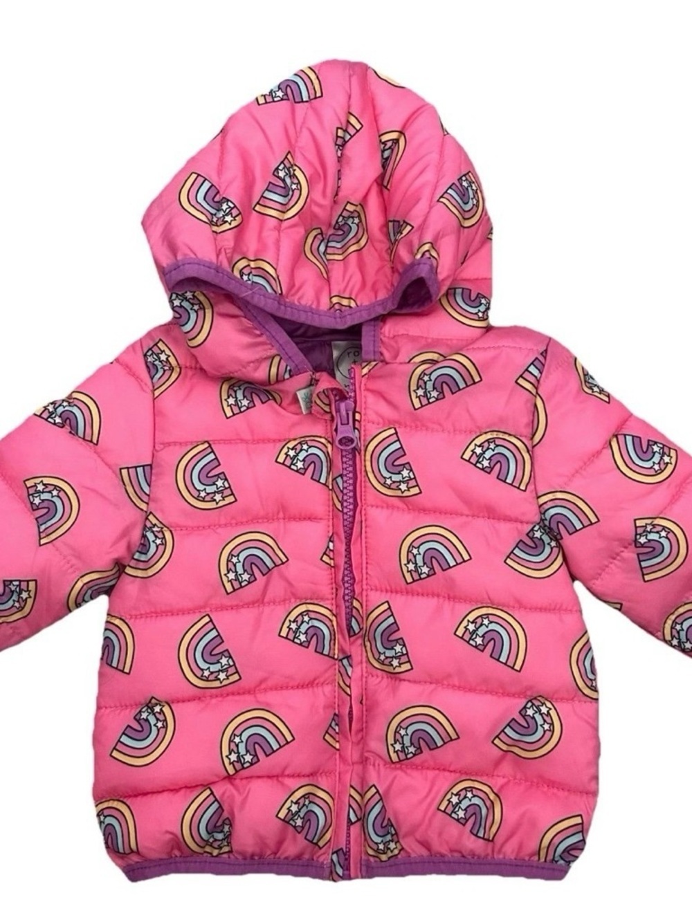 Baby Girl Pink Winter Jacket With Rainbows Size 6-9 Months